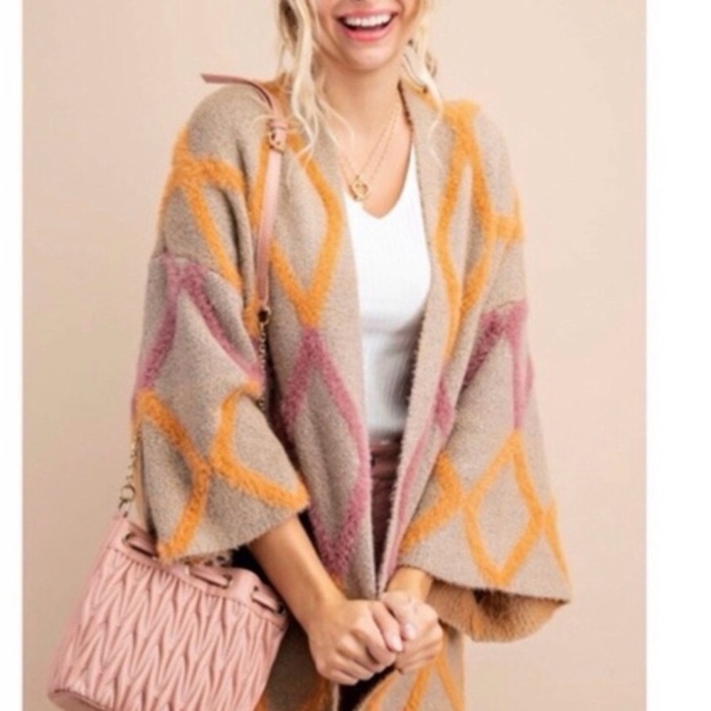 Kori America NWT Diamond Open Front Plush Cardigan Sweater Women’s M/L Coatigan